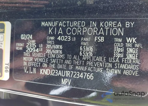 2024 Kia Soul Lx z USA, uszkodzony, nr VIN KNDJ23AU1R7234766